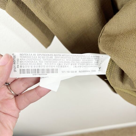 ZARA Khaki Pleated Dress with Buttons Size M‎ Green Long Sleeve Tunic Length NWT - Picture 8 of 15